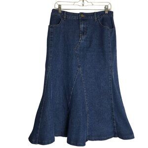 Allegra Casual Denim Skirt M High Waist Gored Flared Midi Pockets